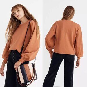 Madewell Rust Orange Chord Bubble Long Sleeve Top XS